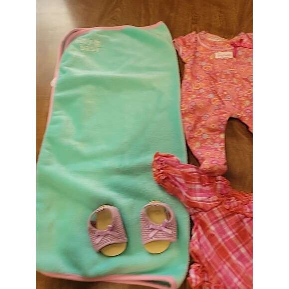American Girl Bitty Baby Doll Pink Paisley Sleeper blanket shoes dress - Picture 2 of 8